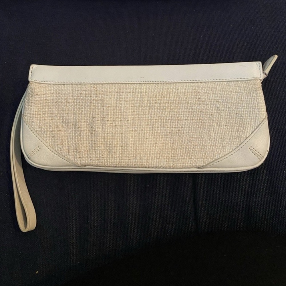 Vintage Kate Spade Wristlet White Leather Linen Sparkle 8"x3"